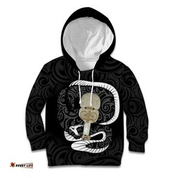 Black New Zealand Eel Kid Hoodie Aotearoa Maori Tuna With Kotiate Weapon