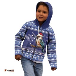 Aussie Kookaburra Kid Hoodie Merry Christmas Blue Style
