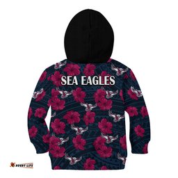 Sea Eagles Rugby Kid Hoodie Polynesian Style With Hibiscus