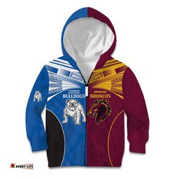 Custom Broncos Bulldogs Kid Hoodie NRL Tribal Half Style