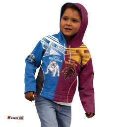 Custom Broncos Bulldogs Kid Hoodie NRL Tribal Half Style