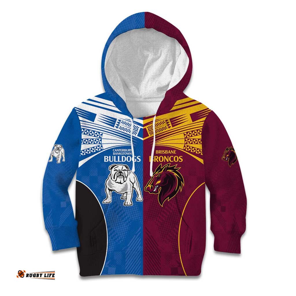 Custom Broncos Bulldogs Kid Hoodie NRL Tribal Half Style