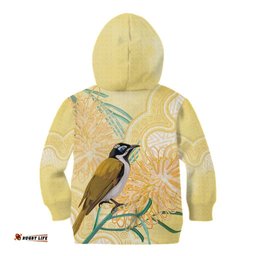 Australia Grevillea And Honeyeaters Kid Hoodie Aboriginal Art Watercolor Style