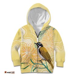 Australia Grevillea And Honeyeaters Kid Hoodie Aboriginal Art Watercolor Style