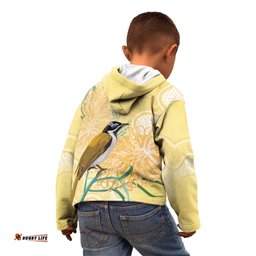 Australia Grevillea And Honeyeaters Kid Hoodie Aboriginal Art Watercolor Style