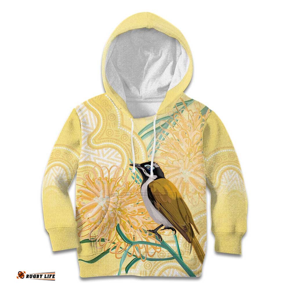 Australia Grevillea And Honeyeaters Kid Hoodie Aboriginal Art Watercolor Style