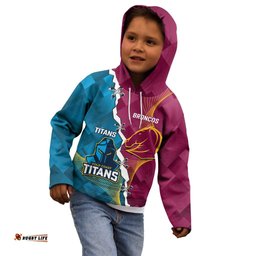 Custom Broncos And Titans Rugby 2024 Kid Hoodie Dynamic Style
