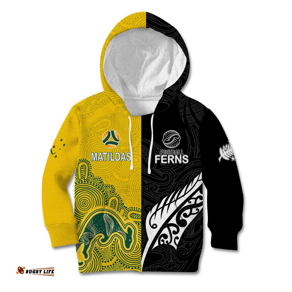 Personalised Matildas Mix Football Ferns Kid Hoodie World Cup Aboriginal Tribal Style