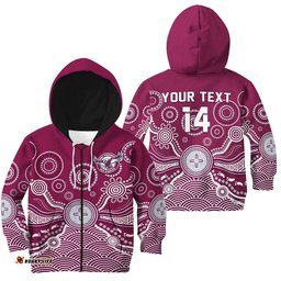 Custom Text And Number Sea Eagles Hoodie KID Manly Warringah 1946 Indigenous Painting