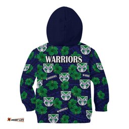New Zealand Warriors Rugby Kid Hoodie Polynesian Style With Hibiscus