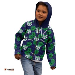 New Zealand Warriors Rugby Kid Hoodie Polynesian Style With Hibiscus