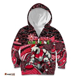 Merry Christmas AFL Swans Kid Hoodie Aboriginal Santa Football Mascot