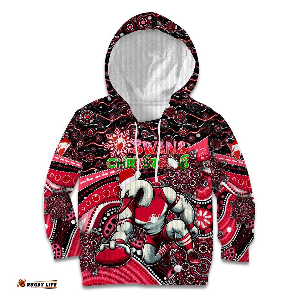 Merry Christmas AFL Swans Kid Hoodie Aboriginal Santa Football Mascot