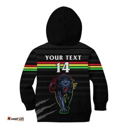 Custom Text And Number Penrith Panthers Rugby Kid Hoodie The Riff Est 1966 Black Sporty