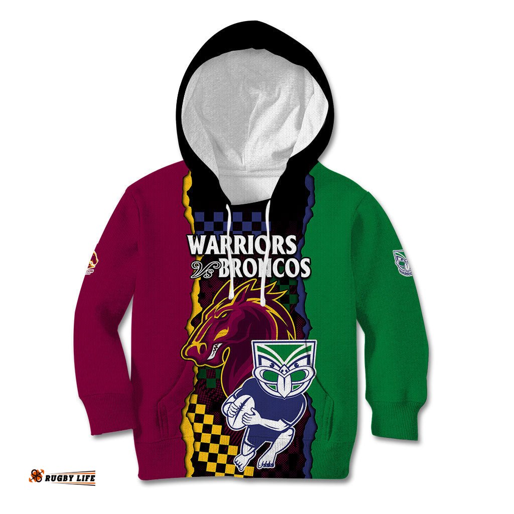 NRL Combine Warriors and Broncos Kid Hoodie Sporty Style