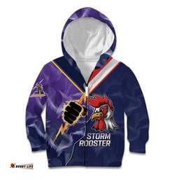 NRL Storm Rooster Mascot Custom Kid Hoodie Cracked Metal Style