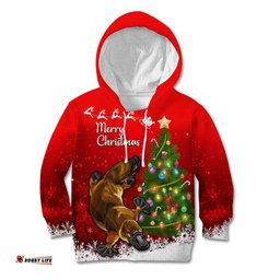 Personalised Australia Christmas Kid Hoodie Aussie Platypus Xmas Vibes