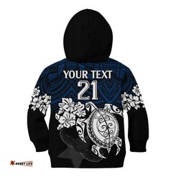 Custom Cowboys Rugby Kid Hoodie Hibiscus and Turtle With Polynesian Pattern