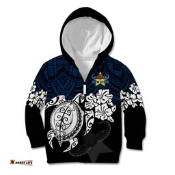 Custom Cowboys Rugby Kid Hoodie Hibiscus and Turtle With Polynesian Pattern