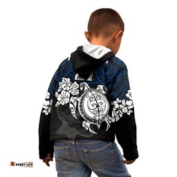 Custom Cowboys Rugby Kid Hoodie Hibiscus and Turtle With Polynesian Pattern