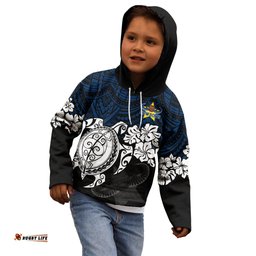 Custom Cowboys Rugby Kid Hoodie Hibiscus and Turtle With Polynesian Pattern