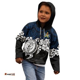 Custom Cowboys Rugby Kid Hoodie Hibiscus and Turtle With Polynesian Pattern