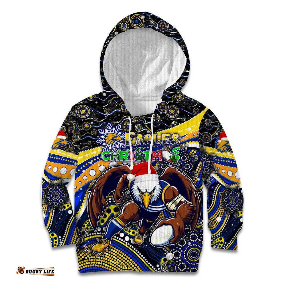 Merry Christmas AFL Eagles Kid Hoodie Aboriginal Santa Football Mascot