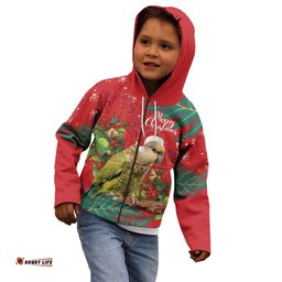 Personalised New Zealand Kakapo Christmas Kid Hoodie Meri Kirihimete Silver Fern Mix Pohutukawa