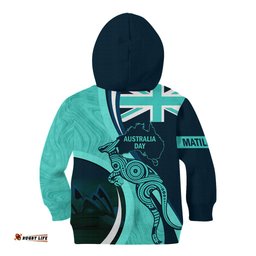 Matildas Soccer Kid Hoodie 2024 Happy Australia Day Kangaroo Aussie Proud Turquoise