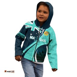 Matildas Soccer Kid Hoodie 2024 Happy Australia Day Kangaroo Aussie Proud Turquoise