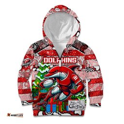 Custom Dolphins Rugby Merry Christmas Kid Hoodie Indigenous Australian Art