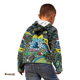 Merry Christmas Gold Coast Titans Kid Hoodie Aboriginal Santa Rugby Mascot Light Blue