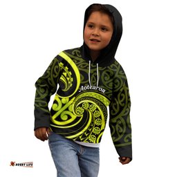 Lime Green New Zealand Mangopare Kid Hoodie Aotearoa Maori Koru Style