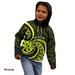 Lime Green New Zealand Mangopare Kid Hoodie Aotearoa Maori Koru Style