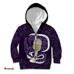 Purple New Zealand Eel Kid Hoodie Aotearoa Maori Tuna With Kotiate Weapon