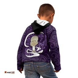 Purple New Zealand Eel Kid Hoodie Aotearoa Maori Tuna With Kotiate Weapon