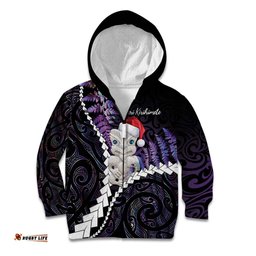 New Zealand Personalised Kid Hoodie Meri Kirihimete Kowhaiwhai Mix Paua Shell Amethys