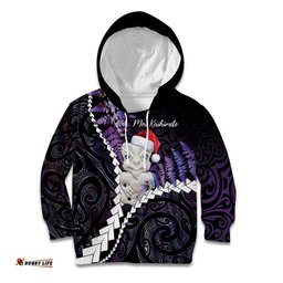 New Zealand Personalised Kid Hoodie Meri Kirihimete Kowhaiwhai Mix Paua Shell Amethys