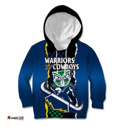 Custom Text And Number NRL Combine Warriors and Cowboys Kid Hoodie