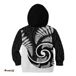 New Zealand Kid Hoodie Maori With Silver Fern White