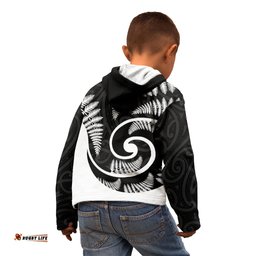 New Zealand Kid Hoodie Maori With Silver Fern White