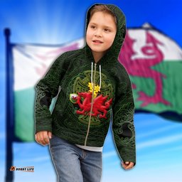 KID Welsh Dragon with Celtic Cross and Daffodils Zip Hoodie The Symbols of Wales