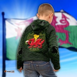 KID Welsh Dragon with Celtic Cross and Daffodils Zip Hoodie The Symbols of Wales