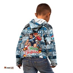 Custom Blues Football Merry Christmas Kid Hoodie Indigenous Australian Art