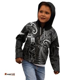 New Zealand Tiki Tennis Kid Hoodie 2024 Aotearoa Tenehi Maori Silver Fern Black