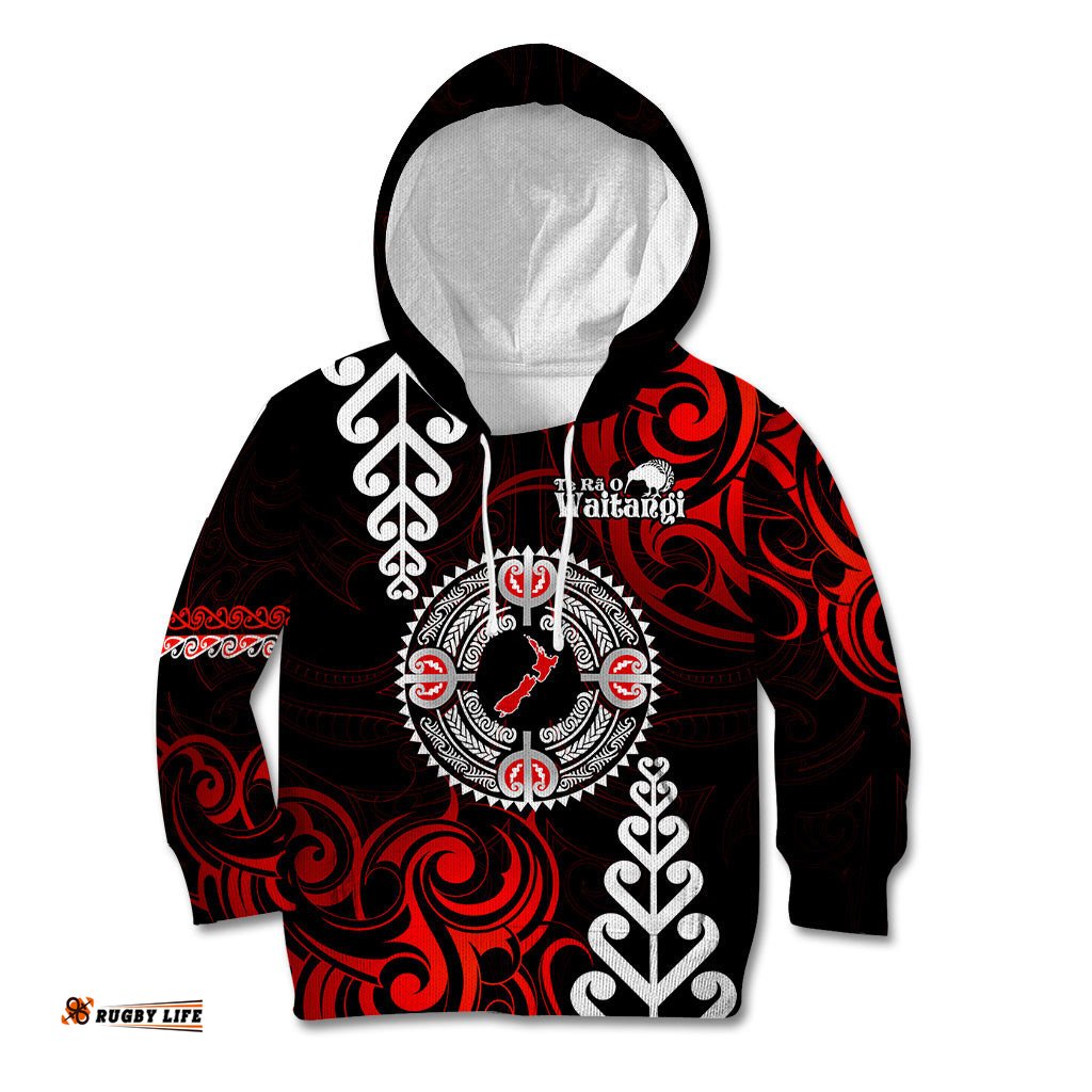 New Zealand Waitangi Day Personalised Kid Hoodie Aotearoa Te Ra O Waitangi With Maori Tattoo