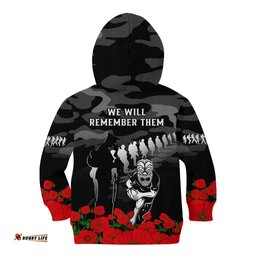 New Zealand ANZAC Rugby Kid Hoodie Silver Fern All Black Camouflage Mix Poppy