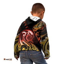 New Zealand Kid Hoodie Aotearoa Wisdom Face Maori Fern Tattoo Arty