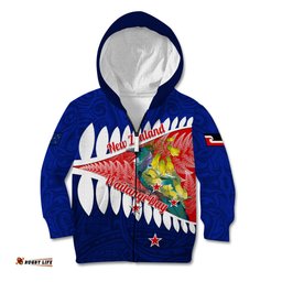 New Zealand Waitangi Day Kid Hoodie NZ Maori Tui Bird With Kowhai Flowers
