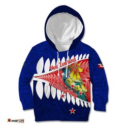 New Zealand Waitangi Day Kid Hoodie NZ Maori Tui Bird With Kowhai Flowers